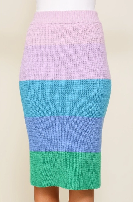Rainbow Knit Sweater Set Matching Skirt Set for Women