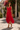Front view of red belted handkerchief hem midi dress
