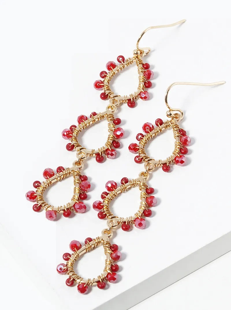 Burgundy Glass Bead Dangling Earrings Womens Jewelry