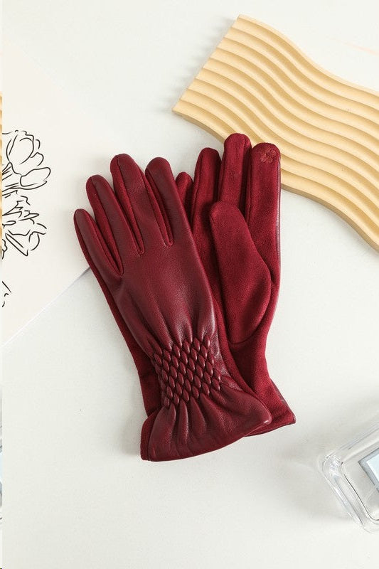 Faux Leather Smocked Gloves