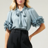 Blue Exaggerated Ruffled Blouse womens clothing