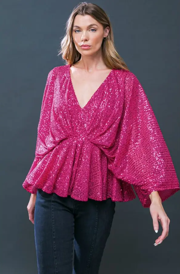Sequin Pink Party Top womens clothing store on sale
