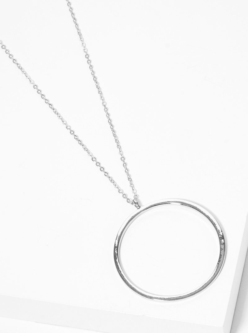 Silver Circle Pendant Long Necklace
