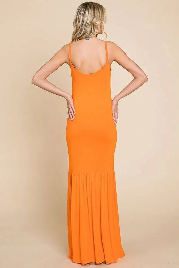 Weezie D. Sunkist Orange Tank Cami Sundress Dress is stretch knit and great for casual dress days for the summer season. Cute for brunch dress or wear to a picnic or park. Available up to size X-Large. 