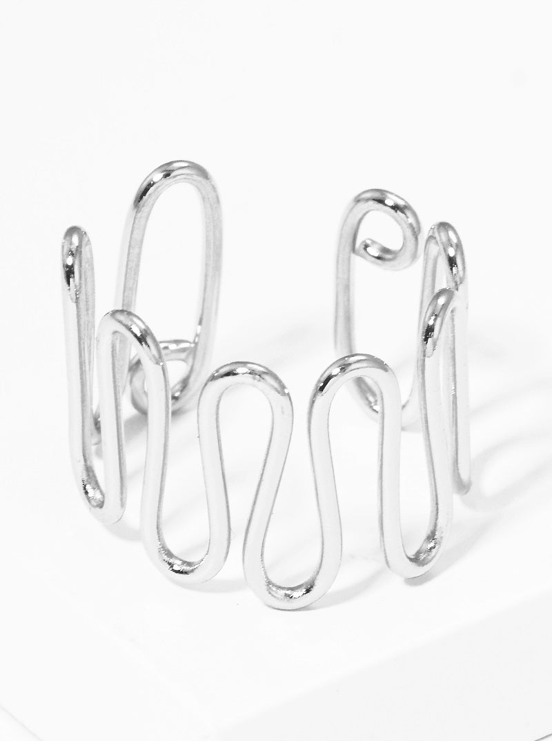 Wave Cuff Silver Adjustable Ring