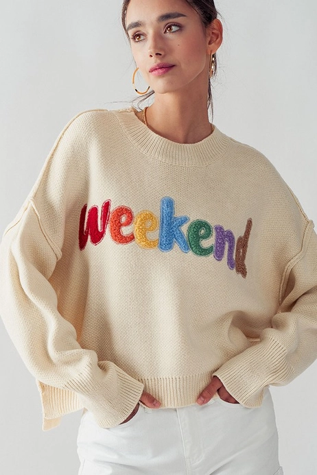 Cozy Weekend Embroidered Sweater womens clothing store on sale