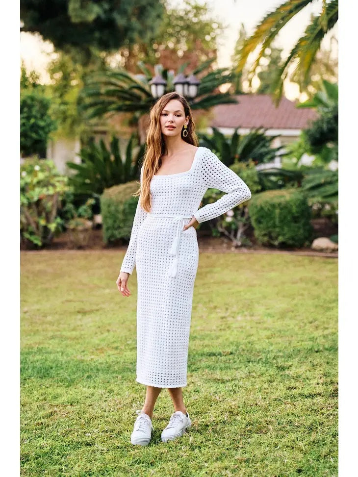 Long Sleeve White Crochet Dress