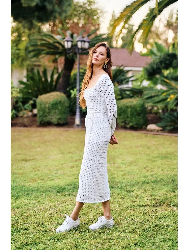 Long Sleeve White Crochet Dress