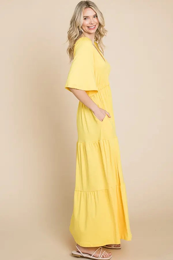 Weezie D. Lemon Yellow Maxi Sundress is a comfy stretch knit to wear on those cute and casual days. Rock our sundress to casual event outings. Lemon yellow is a great color for summer dresses. Slay the day ladies!