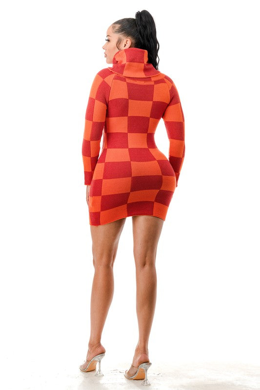 Paprika Knit Cozy Checkered Dress