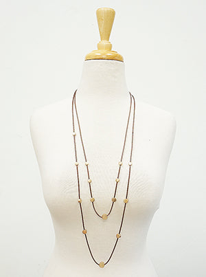 Faux Leathered and Beaded Layered Necklace