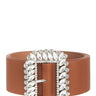 Cognac Vegan Crystal Buckle Belt