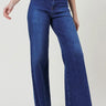 Weezie D. High Waist Wide Flood Denim Jeans are fit to perfection. Blue wash fringed bottom hem classic 5 pocket detail & hidden zipper closure. High waist silhouette for tucking in shirts & tops while feeling properly contoured. Comfortably move with the bend & stretch of our denim. Compliment  your curves. 96% Cotton 3% Polyester 1% Spandex.