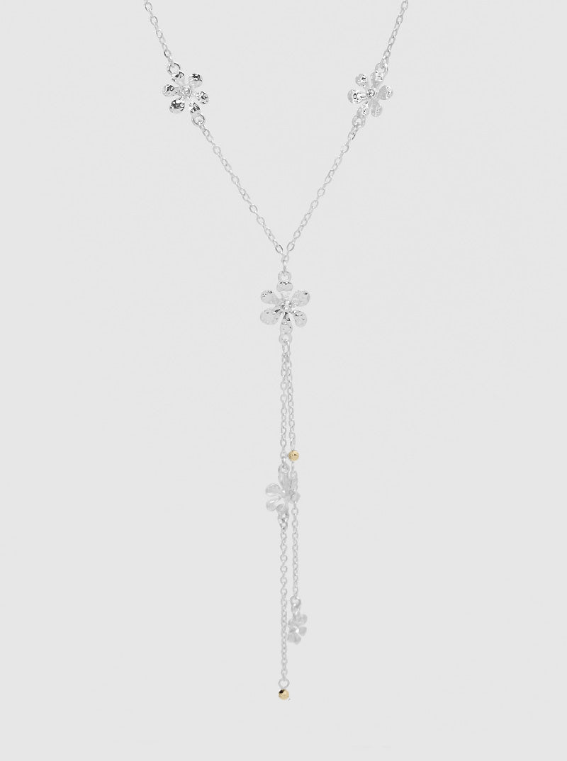 Silver Flower Y Shape Necklace