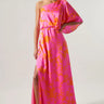 Weezie D Satin One Shoulder Maxi Dress is a silky romantic ultra feminine dress. Vibrant color of pink & orange print perfectly into this vacation ready or summer event look. One shoulder flouncy flutter sleeve & relaxed bodice flows into the elastic waist. Great for a wedding or dinner date Fully Lined 100% Polyester