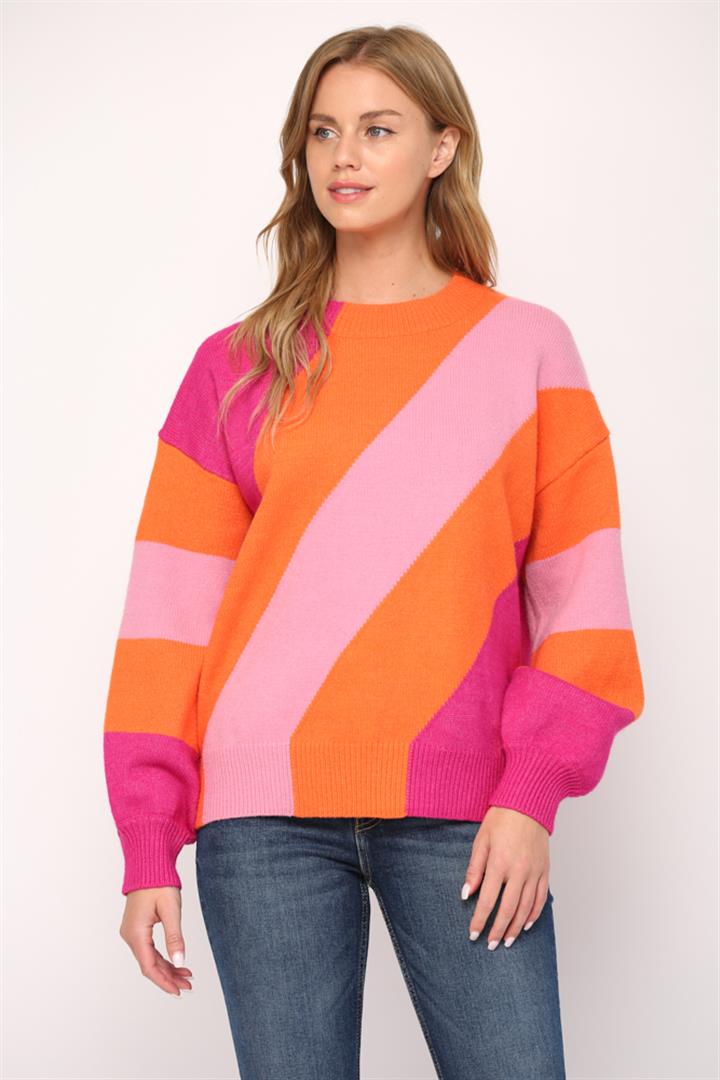 Trio Color Block Knit Sweater