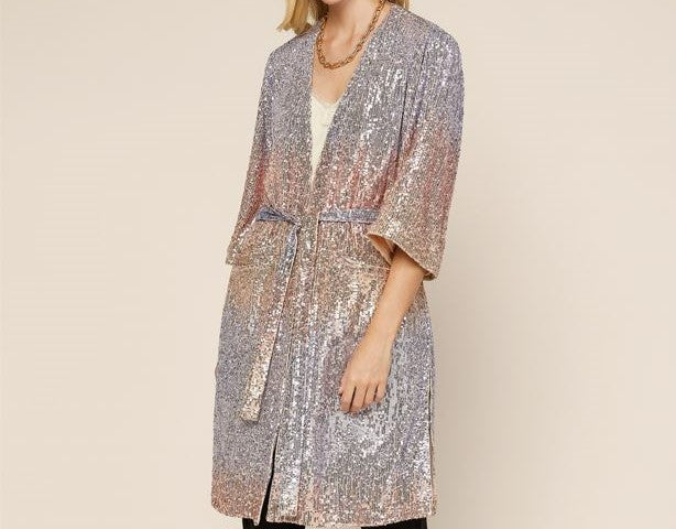 Sequin Ombre Belted Duster