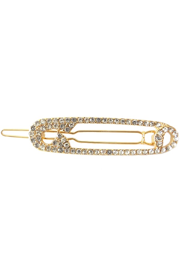 Gold Rhinestone Encrusted Safety Pin Hair Clip