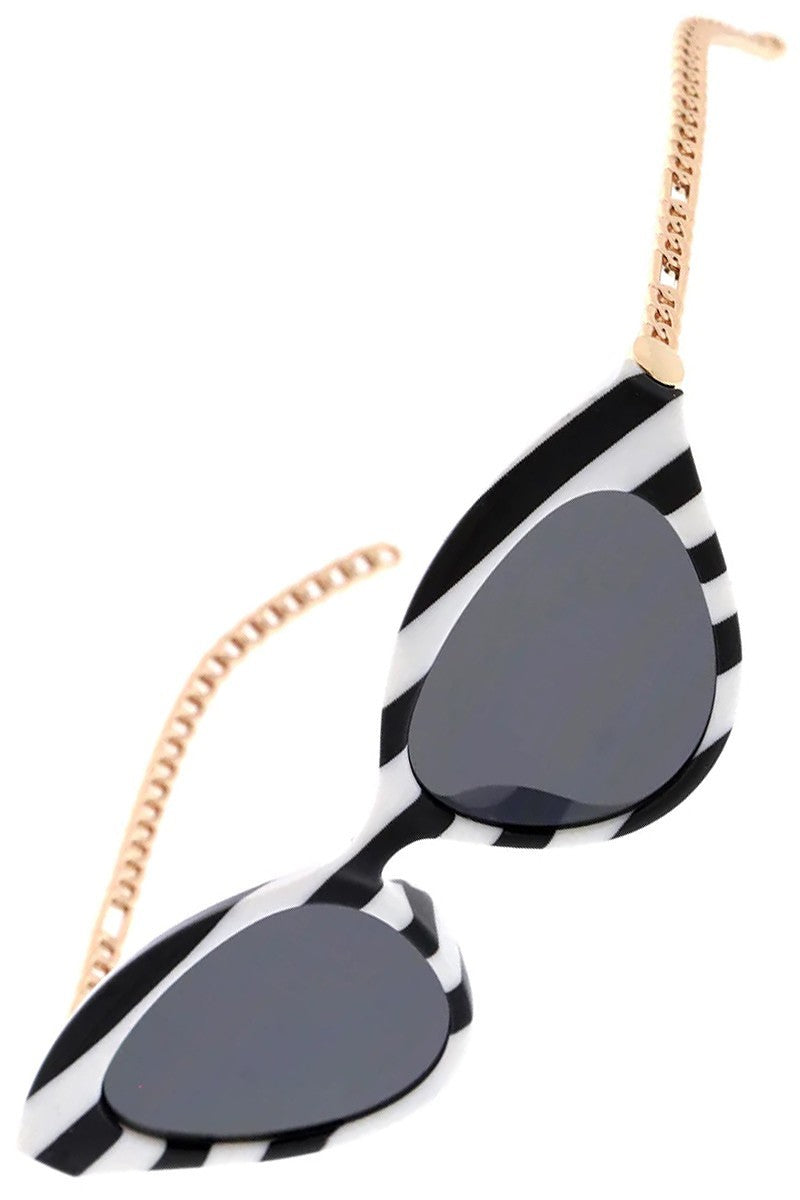 Eye Candy Cat Eye Sunglasses (Stripe Black / Black Shades )