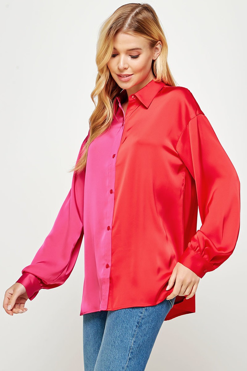 Pink Goes Red ColorBlock Top
