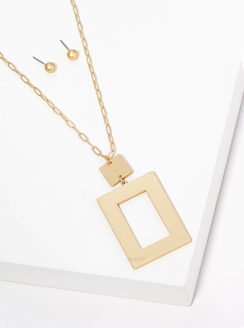 Geometric Gold Pendant Necklace Set