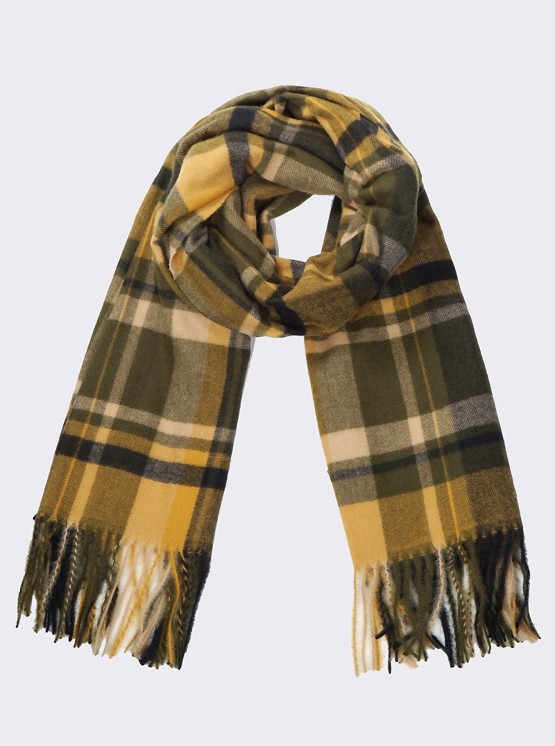 Mustard Plaid Fringe Scarf