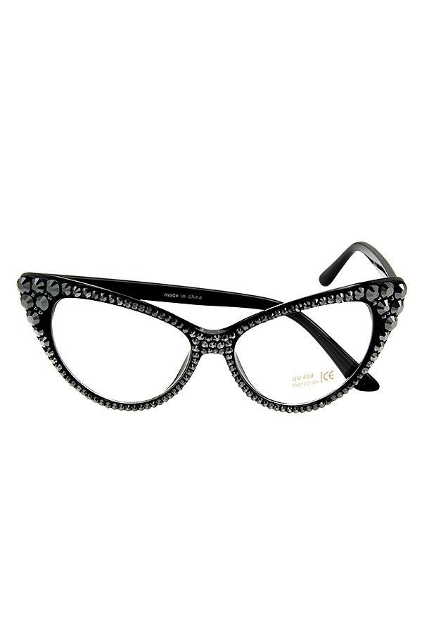 Crystal Pave Cat Eye Hematite Glasses