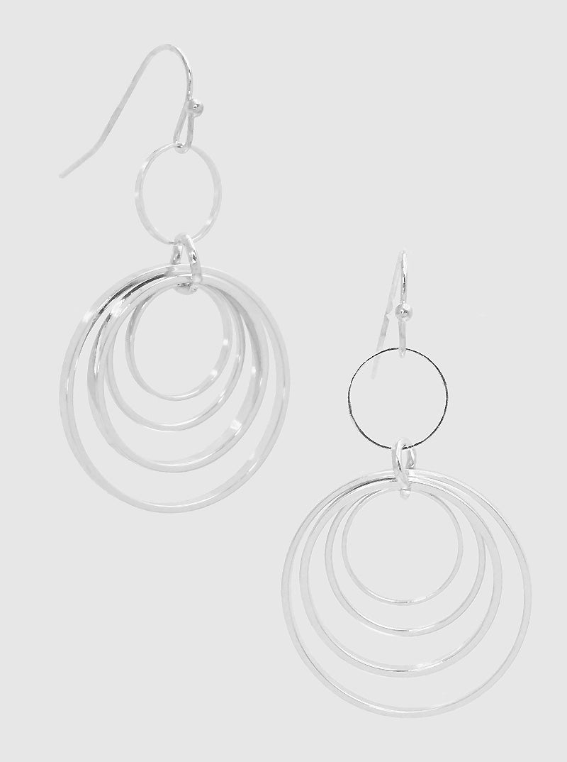 Silver Round Interlocking Drop Earrings