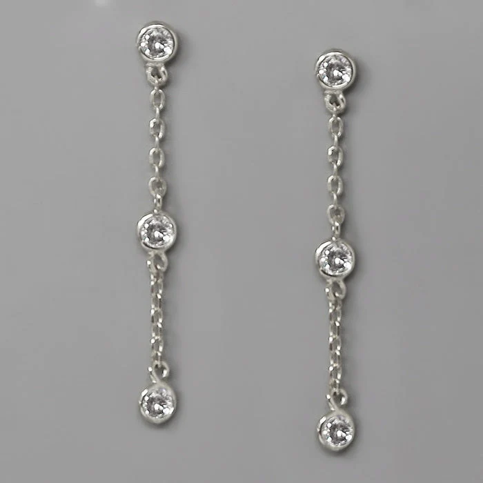 Silver Chain CZ Earrings