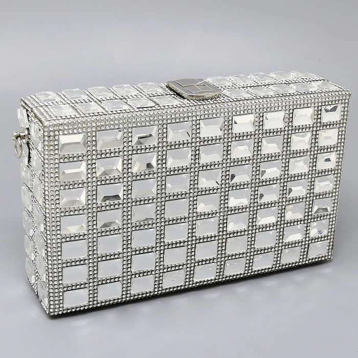 Rectangular Embellished Clutch Bag (Color: Silver) – Weezie D.