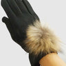 Faux Fur Pom Pom Gloves (Black)