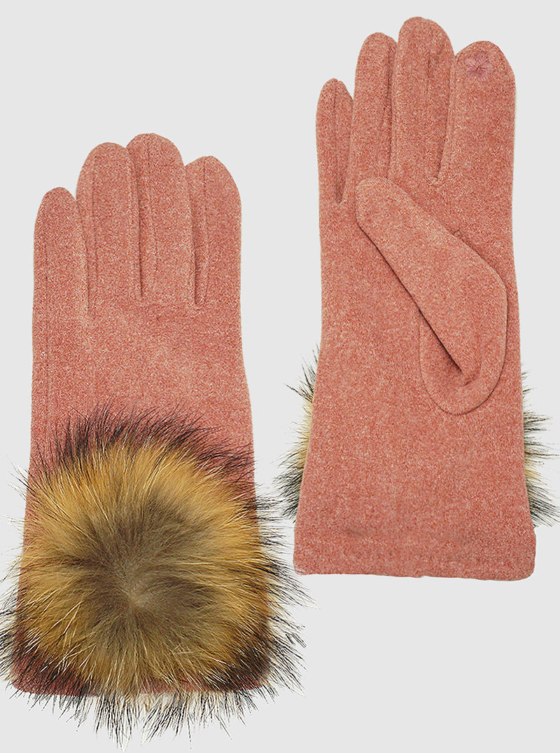 Faux Fur Pom Pom Gloves (Deep Rose)