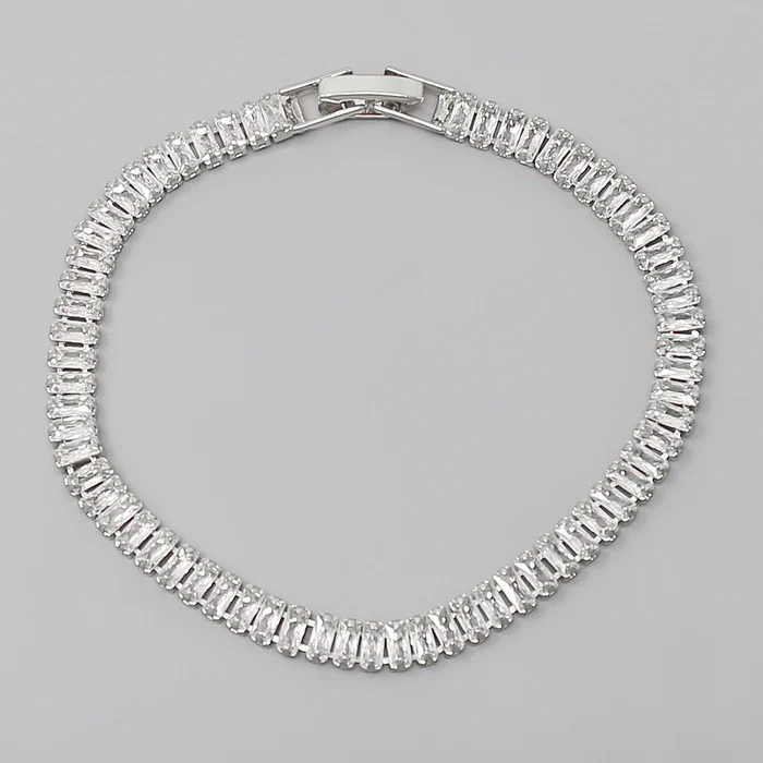 Silver Emerald Cut Tennis Bracelet